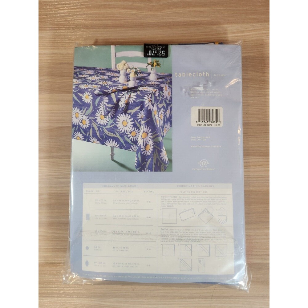 Mervyn's California Daisy Lane Tablecloth Blue 52"x70”‎ Oblong USA